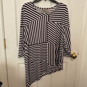Chico's Navy and White Geometric Striped Top